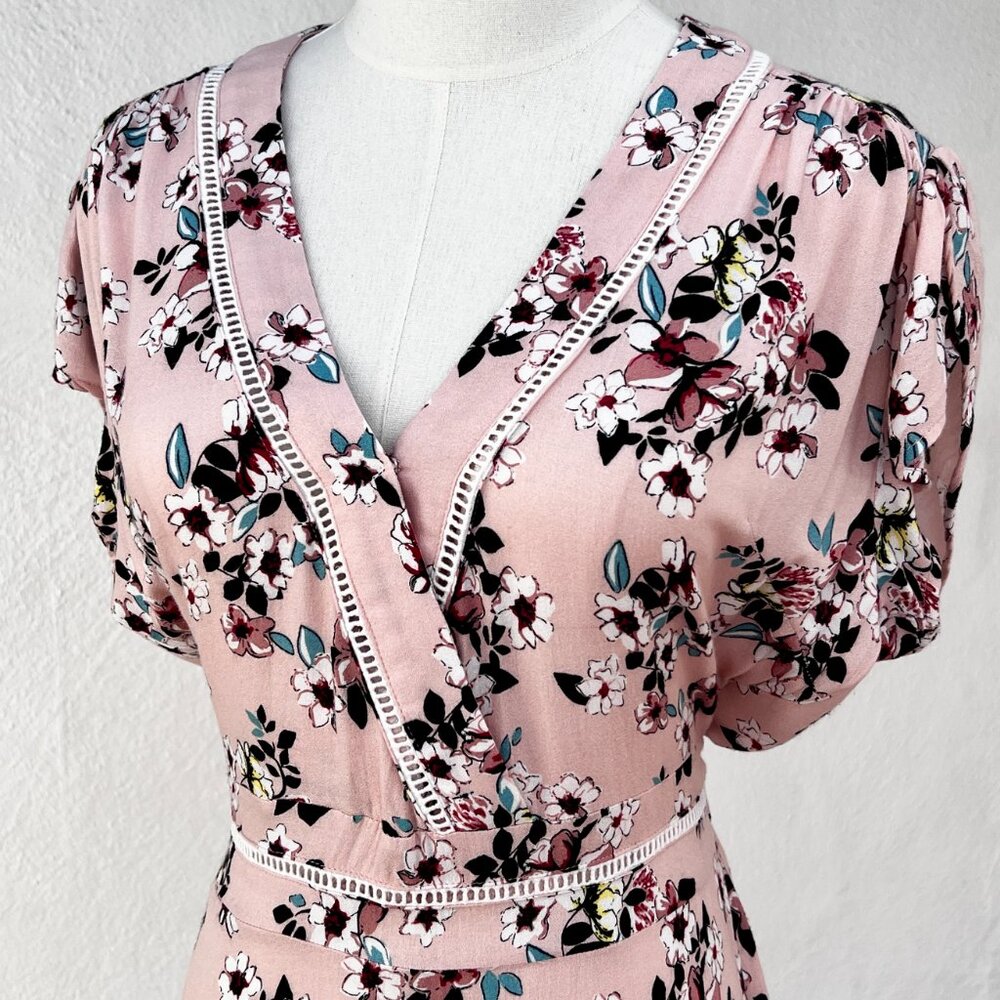 Suzanne Betro Light Pink Floral Short Sleeve Ladder Lace Trim Dress XL / Pin-Up - Picture 9 of 16